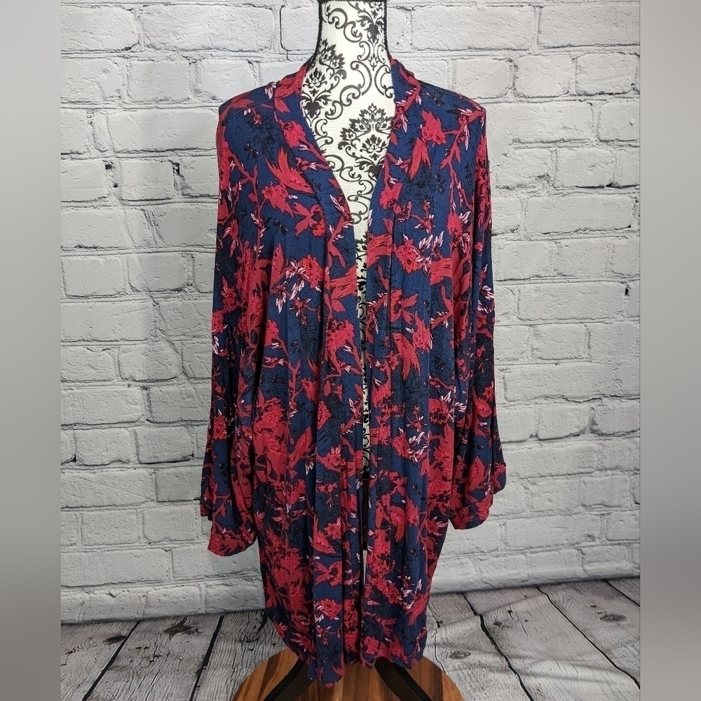 Asos Curve women's 3/4 sleeve stretch knit open cardigan floral print sz 24 bb10
